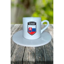 Slovakya Ülke Bayrağı Bayrak Baskılı Türk Kahvesi Fincanı Tabaklı Kişiye Özel Model 2