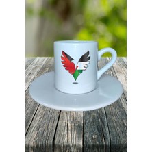 Filistin Ülke Bayrağı Bayrak Baskılı Türk Kahvesi Fincanı Tabaklı Kişiye Özel Model 1