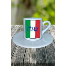 Italya Ülke Bayrağı Bayrak Baskılı Türk Kahvesi Fincanı Tabaklı Kişiye Özel Model 4