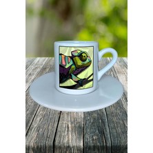 Bukalemun Baskılı Türk Kahvesi Fincanı Tabaklı Kişiselleştirilebilir Model 2