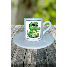 Timsah Baskılı Türk Kahvesi Fincanı Tabaklı Kişiselleştirilebilir Model 2