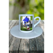Sonic Oyun Baskılı Türk Kahvesi Fincanı Tabaklı Kişiye Özel Model 1