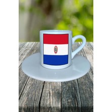 Paraguay Ülke Bayrağı Bayrak Baskılı Türk Kahvesi Fincanı Tabaklı Kişiye Özel Model 1