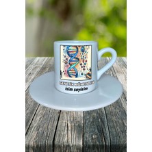 Genetik Mühendisi Meslek Baskılı Türk Kahvesi Fincanı Tabaklı Kişiye Özel Model 6