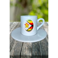 Zimbabve Ülke Bayrağı Bayrak Baskılı Türk Kahvesi Fincanı Tabaklı Kişiye Özel Model 2