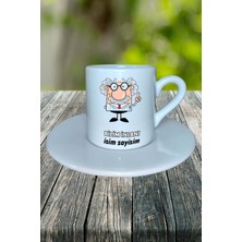 Bilim Insanı Meslek Baskılı Türk Kahvesi Fincanı Tabaklı Kişiye Özel Model 3