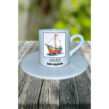 Gemici Meslek Baskılı Türk Kahvesi Fincanı Tabaklı Kişiye Özel Model 9