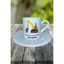 Greyder Operatorü Meslek Baskılı Türk Kahvesi Fincanı Tabaklı Kişiye Özel Model 1