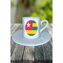 Togo Ülke Bayrağı Bayrak Baskılı Türk Kahvesi Fincanı Tabaklı Kişiye Özel Model 2
