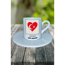 Muhtar Meslek Baskılı Türk Kahvesi Fincanı Tabaklı Kişiye Özel Model 2