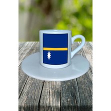 Nauru Ülke Bayrağı Bayrak Baskılı Türk Kahvesi Fincanı Tabaklı Kişiye Özel Model 1