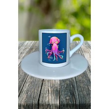 Ahtapot Baskılı Türk Kahvesi Fincanı Tabaklı Kişiselleştirilebilir Model 3