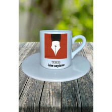 Yazar Meslek Baskılı Türk Kahvesi Fincanı Tabaklı Kişiye Özel Model 6