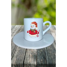 Yılbaşı  Kardan Adam Baskılı Türk Kahvesi Fincanı Kişiye Özel Model 4