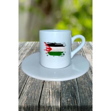 Filistin Ülke Bayrağı Bayrak Baskılı Türk Kahvesi Fincanı Tabaklı Kişiye Özel Model 5