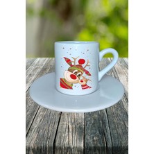 Yılbaşı Geyik Baskılı Türk Kahvesi Fincanı Kişiye Özel Model 3