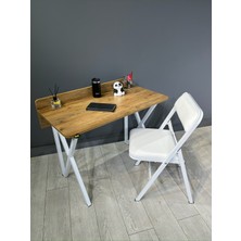 Buse Çalışma Masası Ofis Bilgisayar Masası + Katlanır Sandalyeli 103 cm Metal Siyah Ayak