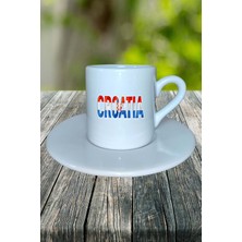 Hırvatistan Ülke Bayrağı Bayrak Baskılı Türk Kahvesi Fincanı Tabaklı Kişiye Özel Model 3