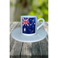 Australia Ülke Bayrağı Bayrak Baskılı Türk Kahvesi Fincanı Tabaklı Kişiye Özel Model 1
