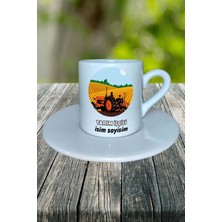 Tarım Işçisi Meslek Baskılı Türk Kahvesi Fincanı Tabaklı Kişiye Özel Model 5