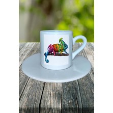 Bukalemun Baskılı Türk Kahvesi Fincanı Tabaklı Kişiye Özel Model 1