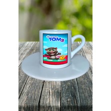 My Talking Tom Mobil Oyun Baskılı Türk Kahvesi Fincanı Tabaklı Kişiye Özel Model 5