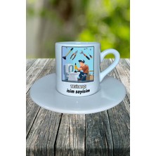 Tesisatçı Meslek Baskılı Türk Kahvesi Fincanı Tabaklı Kişiye Özel Model 4