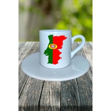 Portekiz Ülke Bayrağı Bayrak Baskılı Türk Kahvesi Fincanı Tabaklı Kişiye Özel Model 2