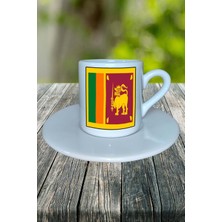 Srilanka Ülke Bayrağı Bayrak Baskılı Türk Kahvesi Fincanı Tabaklı Kişiye Özel Model 1