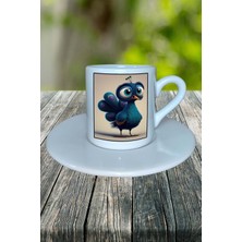 Tavus Kuşu Baskılı Türk Kahvesi Fincanı Tabaklı Kişiselleştirilebilir Model 2