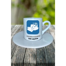 Buldozer Operatorü Meslek Baskılı Türk Kahvesi Fincanı Tabaklı Kişiye Özel Model 2