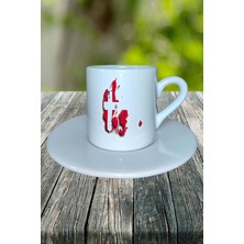 Danimarka Ülke Bayrağı Bayrak Baskılı Türk Kahvesi Fincanı Tabaklı Kişiye Özel Model 4