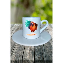 Tavuk Baskılı Türk Kahvesi Fincanı Tabaklı Kişiye Özel Model 11