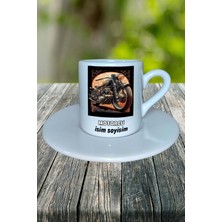 Motorcu Meslek Baskılı Türk Kahvesi Fincanı Tabaklı Kişiye Özel Model 9