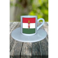 Macaristan Ülke Bayrağı Bayrak Baskılı Türk Kahvesi Fincanı Tabaklı Kişiye Özel Model 1
