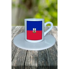 Haiti Ülke Bayrağı Bayrak Baskılı Türk Kahvesi Fincanı Tabaklı Kişiye Özel Model 3