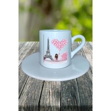 Sevgililer Günü Sevgili Baskılı Türk Kahvesi Fincanı Tabaklı Kişiye Özel Pembe Balon Model 28