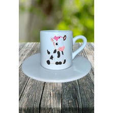 Buzağı Baskılı Türk Kahvesi Fincanı Tabaklı Kişiye Özel Model 2