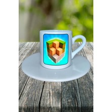Block Craft Mobil Oyun Baskılı Türk Kahvesi Fincanı Tabaklı Kişiye Özel Model 4