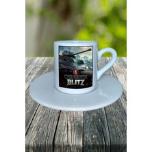 Word Of Blitz Mobil Oyun Baskılı Türk Kahvesi Fincanı Tabaklı Kişiye Özel Model 1