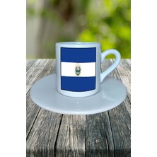 El Salvador Ülke Bayrağı Bayrak Baskılı Türk Kahvesi Fincanı Tabaklı Kişiye Özel Model 4