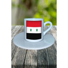 Suriye Ülke Bayrağı Bayrak Baskılı Türk Kahvesi Fincanı Tabaklı Kişiye Özel Model 2