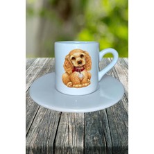 Cocker Spaniel Köpek Baskılı Türk Kahvesi Fincanı Tabaklı Kişiye Özel Model 5