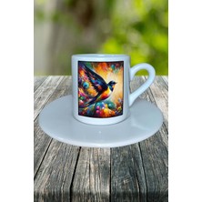 Kırlangıç Baskılı Türk Kahvesi Fincanı Tabaklı Kişiselleştirilebilir Model 3