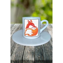 Tilki Baskılı Türk Kahvesi Fincanı Tabaklı Kişiselleştirilebilir Model 5