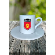 Kırgızistan Ülke Bayrağı Bayrak Baskılı Türk Kahvesi Fincanı Tabaklı Kişiye Özel Model 1