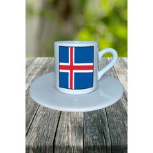 Izlanda Ülke Bayrağı Bayrak Baskılı Türk Kahvesi Fincanı Tabaklı Kişiye Özel Model 3