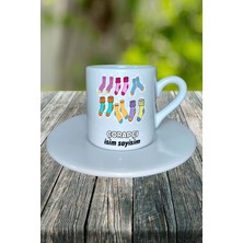 Çorapçı Meslek Baskılı Türk Kahvesi Fincanı Tabaklı Kişiye Özel Model 2