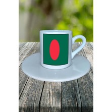 Bangladeş Ülke Bayrağı Bayrak Baskılı Türk Kahvesi Fincanı Tabaklı Kişiye Özel Model 1