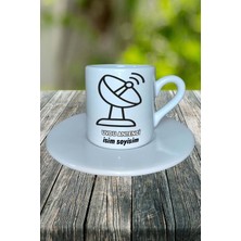 Uydu Antenci Meslek Baskılı Türk Kahvesi Fincanı Tabaklı Kişiye Özel Model 2